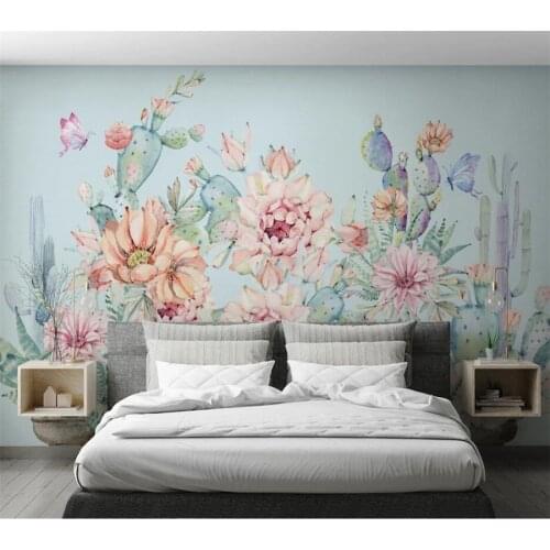 Custom wallpaper 3d hand-painted flowers Nordic ins style beautiful hand-painted cactus background wall paper mural papier peint