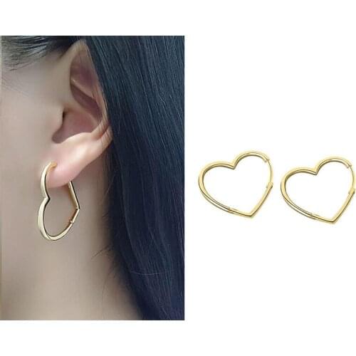 Simple Gold Silver Color Geometry Round Circle Square Huggies Earrings Love Heart shaped Hoop Earrings For Women Gift
