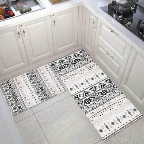 Black White Geometric Anti-Skid Mat Kitchen Moroccan Homestay Home Decor Door Mat Long Carpet Bedroom Bedside Entrance Floor Rug