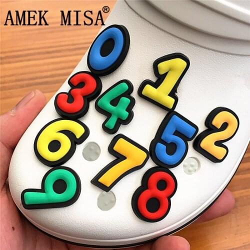 Single Sale 1pcs Color Digital Style PVC Shoe Charms Decoration Shoe Accessories for croc jibz Kids Party X-mas Gift DONG-SZ09