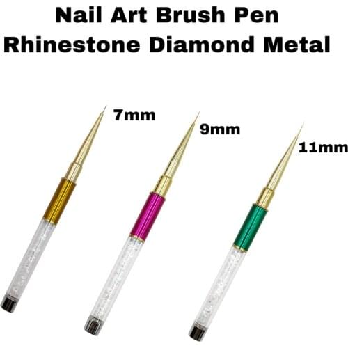 Pen Rhinestone Diamond Powder Gel Liquid Salon Liner Nail Brushes Metal Acrylic Handle Carving Nail Art Brush With Cap