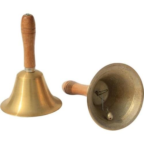 Hand Held Call Bell jingle Bells Christmas decorations Brass Gold Tone Traditional Religious Prayer Hand Bell Wooden Handle