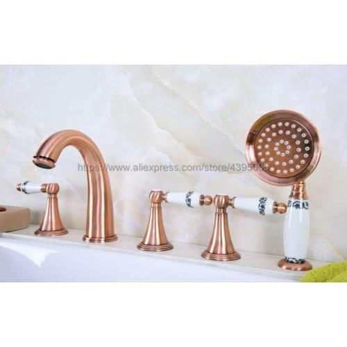 Bathtub Faucet Red Copper Widespread Roamn Tub Faucet 5 Hole Bath Faucet with Handshower Btf207