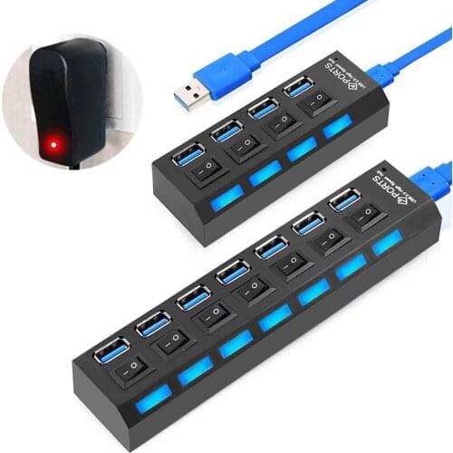 USB HUB 7 Port USB 3.0 Port Adapter Powered Splitter Converter USB C Expander for PC Computer Notebook Multi Ports Hub Extender