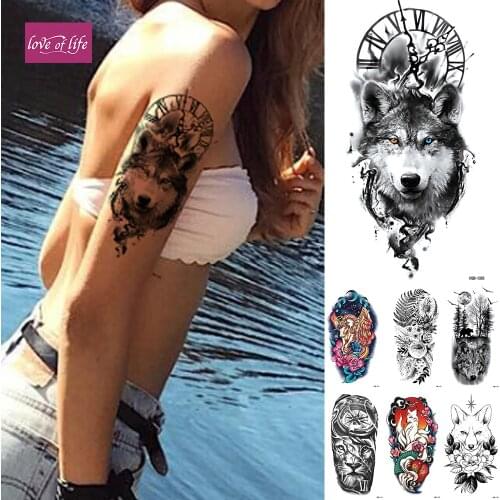 Waterproof Temporary Tattoo Sticker Totem Wolf Flash Tattoos Tiger Pegasus Body Art Arm Fake Tatoo Women Men