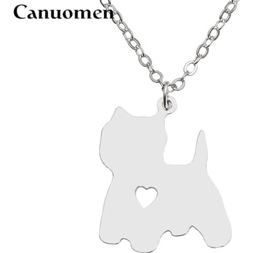 Canuomen Japanese Spitz Pendant with Love Heart Stainless Steel Animals Necklaces Pet Dogs for Men and Women Charm Jewelry