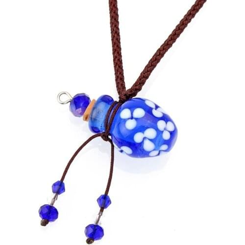 YingWu Blue Murano Glass Small Colorful oil ashes urn bottle cork pendant vial Necklace