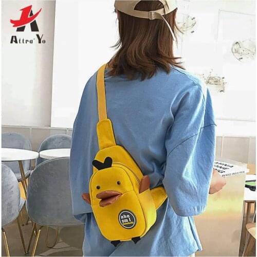 Attra-Yo 2020 New Girls Cute Canvas Crossbody Bag Duck Fashion Casual Wild Shoulder Bag Women Cartoon Shoulder Bag Student Bag