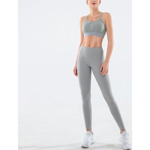 Womens Gym Clothing Gym Mesh Splicing Yoga Set Fitness Workout Sets Outfits Female With Pocket Athletic Legging Sportswear Suit