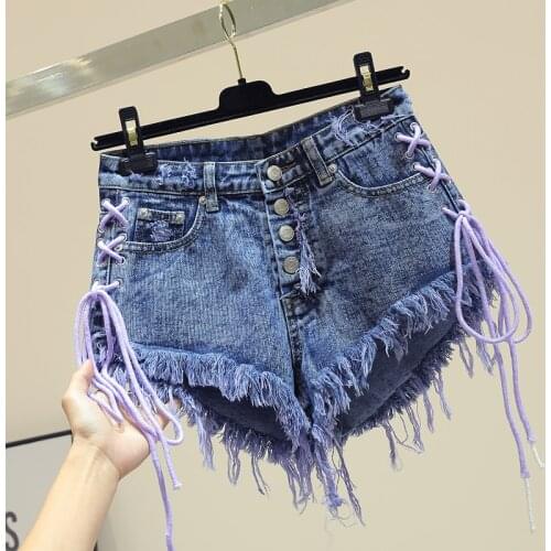 Plus size 5XL!Lace Up jeans Shorts 2021 Summer Women High Waist wide leg tassel Denim Shorts