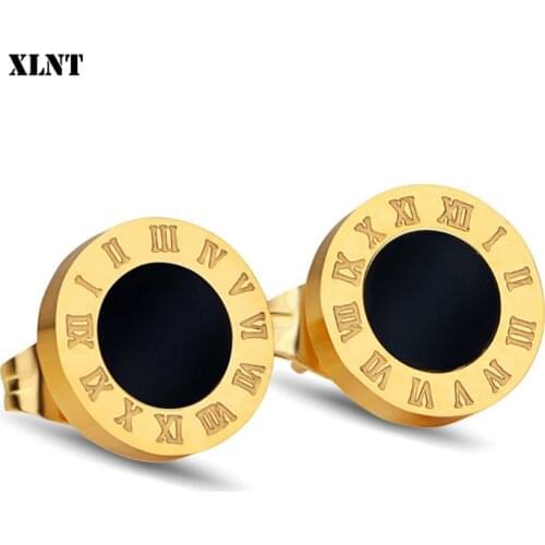 XLNT 2019 Fashion Roman Titanium Steel Stud Earrings for Women Stainless Steel Hypoallergenic Round Earrings Trend Jewelry