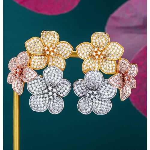 Missvikki Wedding Engagement Jewelry Bloom Flowers Earrings Cubic Zirconia for Women Actor Dancer Stage Performance Dance Party