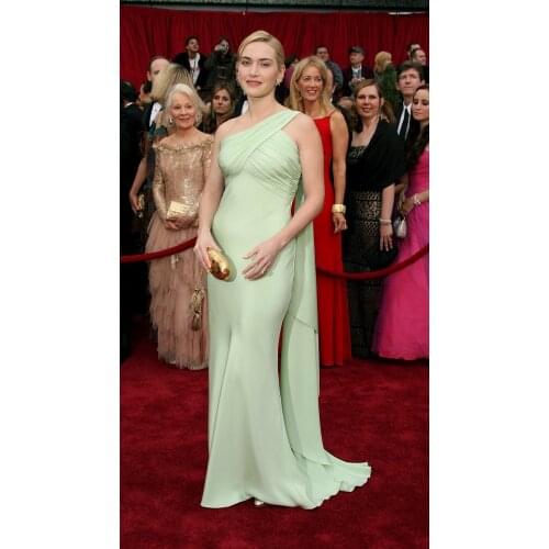 Elegant Long One Shoulder Green Celebrity Dresses Stretchy Robe De Soiree Floor Length Mermaid Satin Formal Gowns for Women