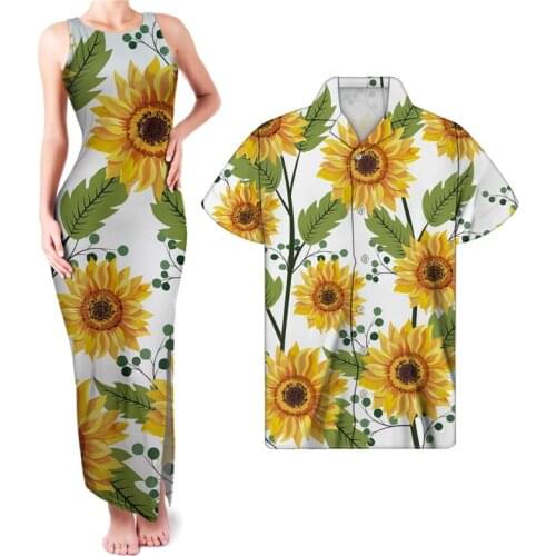 HYCOOL Sunflower Print Summer Sexy Sleeveless Tank Dress Improved Cheongsam Chinese Side Split Dress Long Bodycon Pencil Dresses