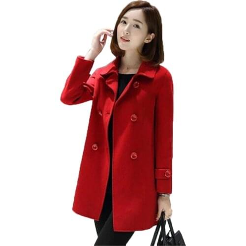 Womens Woolen Coat Outerwear Overcoat Autumn Jacket Mid-Long Woolen Coat Double-breasted Slim Winter Wool Coats Female 2019
