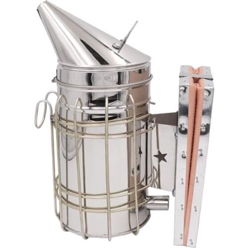1PCS Stainless Steel Bee Hive Smoker Galvanized Iron With Heat Shield Protection Beekeeping Honeycomb Tool Apiculture Equipment