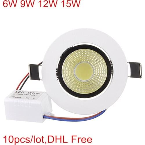 10Pcs COB LED Downlight 6W 9W 12W 15W LED Down Light AC85-265V LED Spot Recessed Downlight Warm White/Natural White/Cold White