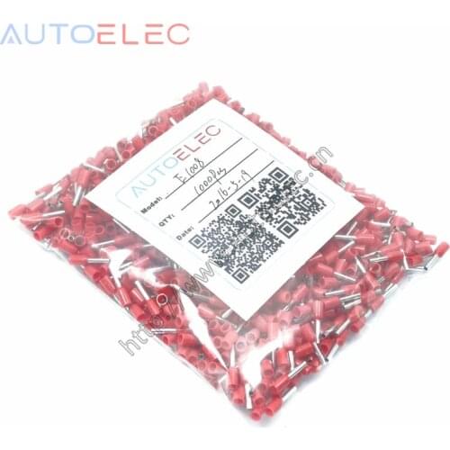 1000pcs E1008 Ferrule Terminal Cord End Terminal AWG18 1mm2 Copper Brass Wire Copper Insulated Crimp Pin Connector And Terminals