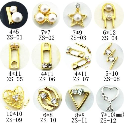 20pcs/pack Alloy Nail Art heart arrow key snowflower with rhinestone pear Metal Accessorie for Phototherapy Nail Sticker DIY
