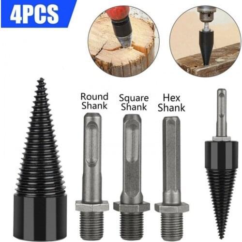 4pcs Split Wood Cone-drilling Tool Firewood Machine Drill Wood Cone Reamer Punch Driver Drill Bit Split Drilling Tools Cone Driv