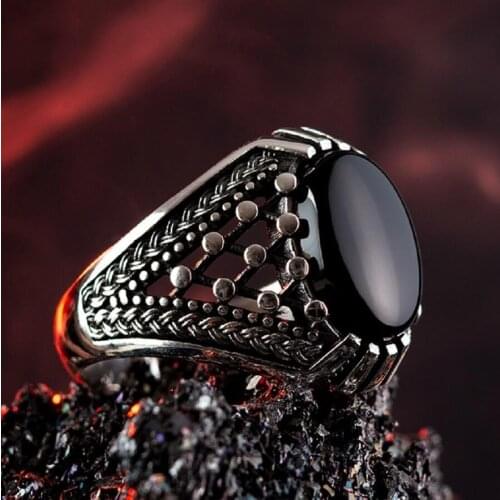925 Sterling Silver Mens Ring with Black Onyx Stone Small Ring with Onyx Gemstone for Men
