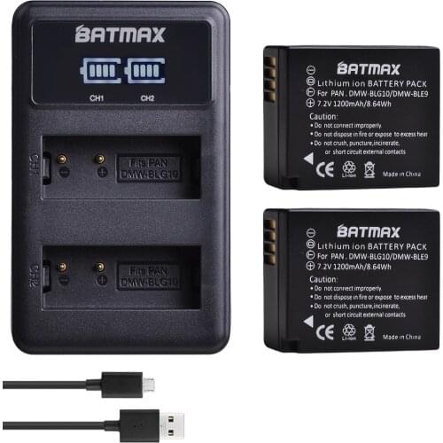 2Pcs DMW-BLG10 DMW BLG10e DMW-BLE9 BLE9 BLE9E Camera Battery + LED Dual USB Charger for Panasonic Lumix DMC GF6 GX7 GF3 GF5 GX80