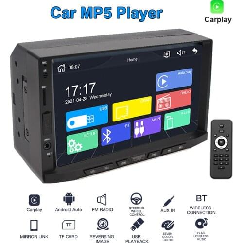 7" HD Screen Built-in GPS Navigation BT 5.0 Audio Radio Auto Accessories Car MP5 Player For Carplay Android 7 Colors Backlight