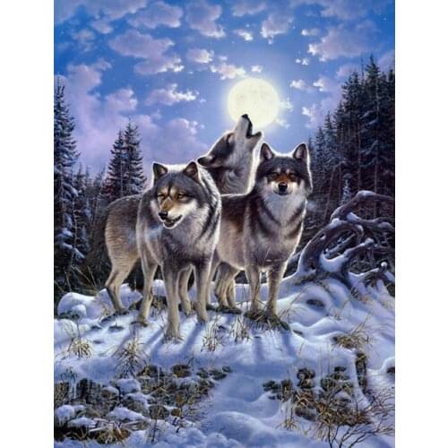 Free shipping animal three wolf snow sun scenery oil painting canvas prints printed on canvas wall art decoration picture