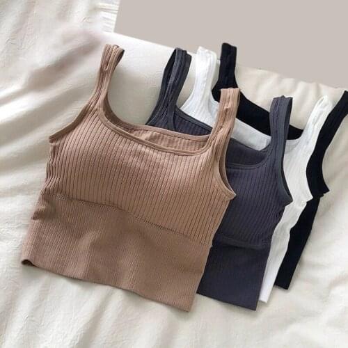 Seamless Crop Top Women Solid Wide Shoulder Straps Tube Top Bra Lingerie Comfortable One-Piece Underwear New