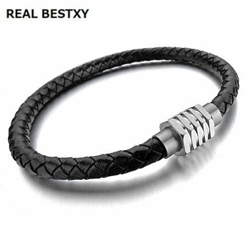 Real Bestxy Fashion New Brand Braid Leather Bracelet Men Stainless Steel Bangles Snake Skin Magnetic Clasp Best Gifts For Friend