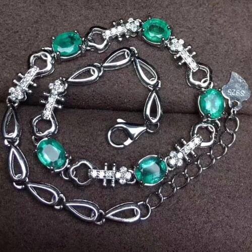 Natural green emerald gem Bracelet Natural gemstone bracelet S925 silver fashion Elegant key identity women party gift jewelry