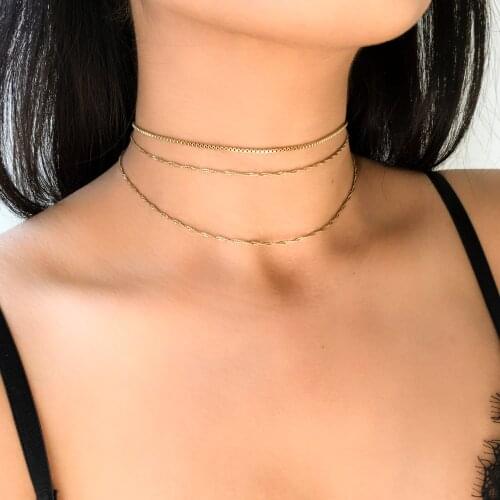 Water Wave Clavicle Chain Geometric Choker Necklace for Women Gold Color 3 Pcs/Set 2020 Fashion Jewelry Layered Necklaces Simple