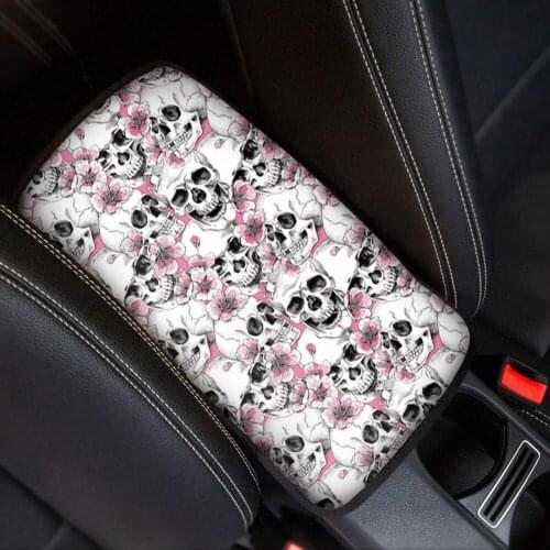 INSTANTARTS Floral Sugar Skull Design Non Fade Center Console Cover Washable Cover Center Console Protector Car Console Cover