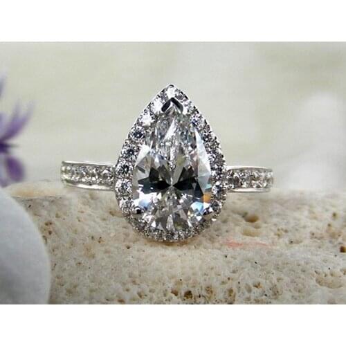 2Carat Pure Gold 14K Clear Pear Shape Drop Style Splendid Simulate Diamond Engagement Ring Fine Jewelry Stunning Birthday Gift