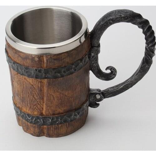 Retro Simulation Wooden Barrel Double-layer Beer Mug Creative Coffee Cup Drink