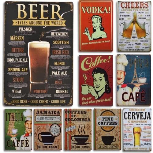 Vodka Beer Poster Metal Sign Wall Decor Vintage Coffee Shop Open Tin Poster Signs For Coffee Bar Restaurant Decoration Wall Plat