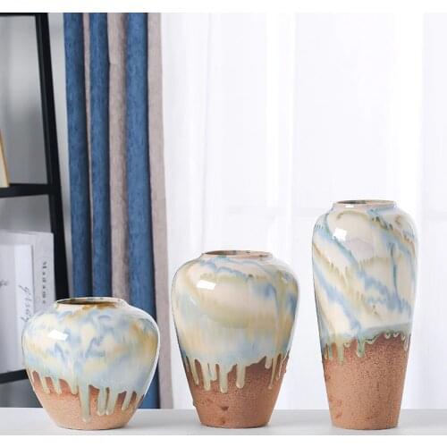 European Fabulous Oil Flow Multi Color Fambe Glaze Porcelain Decorative Flower Vase Simple Home Ornaments