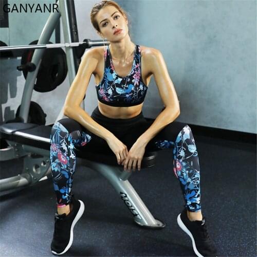 GANYANR Gym Clothing Yoga Set Fitness Sport Suit Women Workout Sportswear Jogging Tracksuit Sweat Activewear Bodysuit Bra Sexy