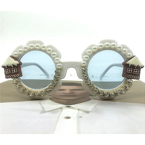 Blue Lens Round Pear Kids Sunglasses House Design Party Eyeglasses Diamond Boy Gilrs Sun Glasses Luxury Handmade Eyeglasses