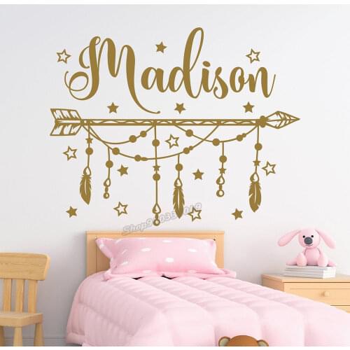 Girl name Custom wall decal kids room decor boho feather arrow Wall Sticker nursery decor girl room decor Vinyl sticker B035