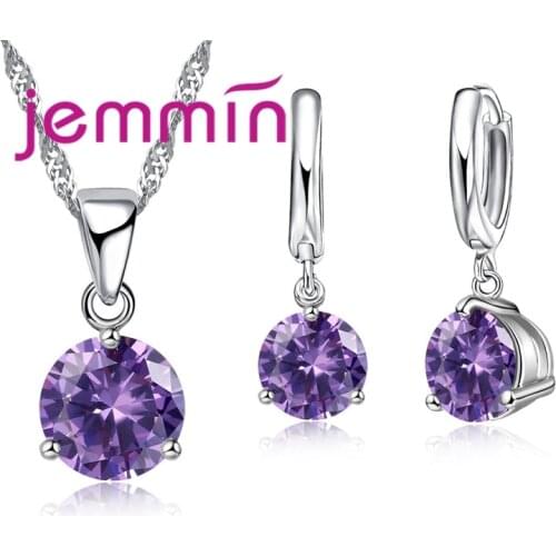 New Arrival 8 Colour AAA Crystal Jewelry Set 925 Sterling Silver Earring Necklace Set Women Girls Party Three-Claw Gift