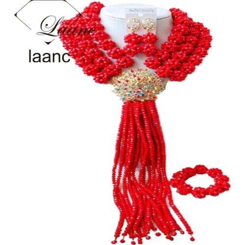 Nigerian Bridal Beads Necklace Set Red Opaque African Wedding Costume Jewelry AL047