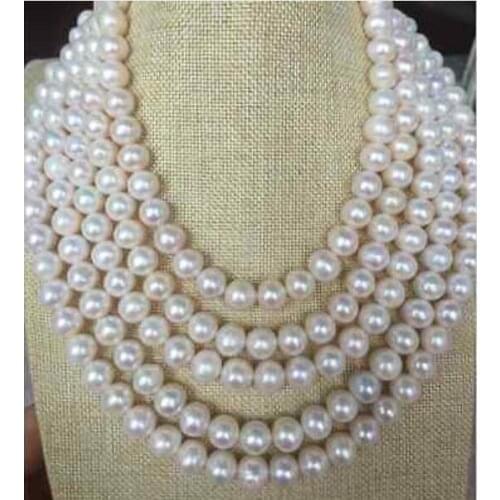 Beautiful 100" 10-11 mm round white pearl necklace