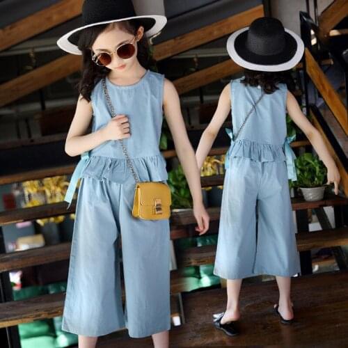 Girls' Summer Suit 2021 New Simple Style ChildrenS Vest+Wide-Leg Pants 2pcs Big ChildrenS Fashionable ChildrenS Clothing 4-13