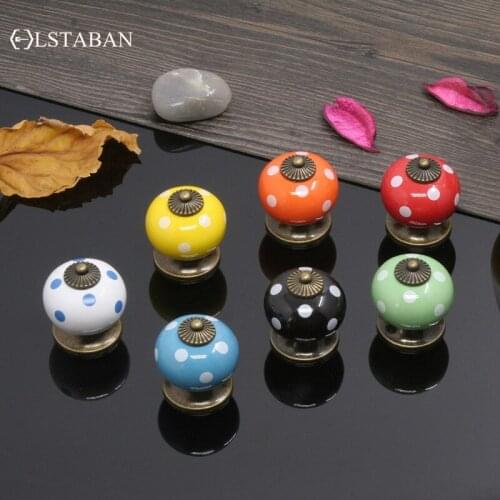 LSTABAN European Style Retro Ceramic Cabinet Handle Zinc Alloy Base Round Single Hole Color Drawer Pull Hardware Accessories