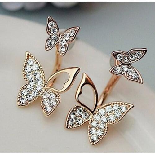 Fashion Hanging Butterfly Earrings Two Wear Crystal Stud Earrings Jewelry Women