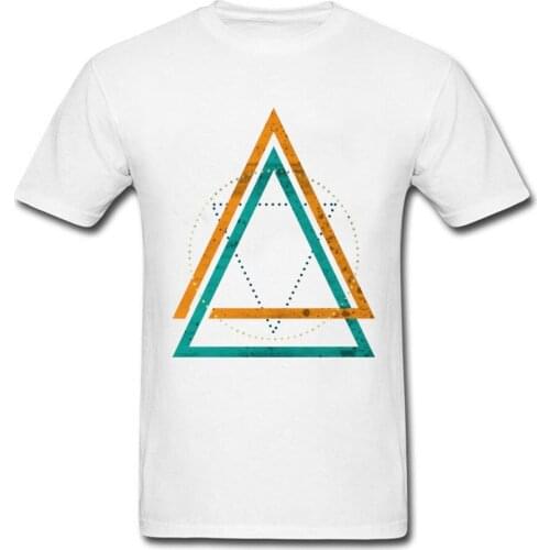 2018 Geometric Triangle Print Mens White T Shirt Cotton Fabric Short Sleeve T-shirt Drop Shipping Vintage Pattern Tops