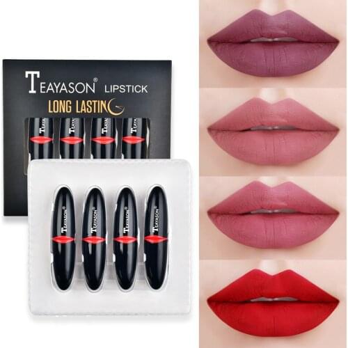 Pack of 4 Bullet Type Velvet Lipsticks Lip Sticks Lip Color for Party Daily