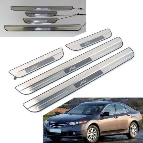4Pcs White LED Light Car Door Sill Scuff Plate Guard Cover w/ Logo For Honda Accord 2008 2009 2010 2011 2012 Stainless