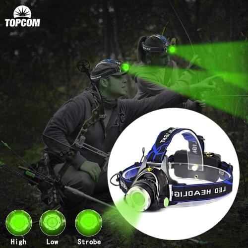 TopCom Powerful 5W Green Light LED Headlamp Portable USB Rechargeable Zoom Headlight Adjustable Head Torch For Camping Hunting